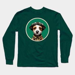 Cute Jack Russell WW2 Pilot Memorial Veteran Long Sleeve T-Shirt